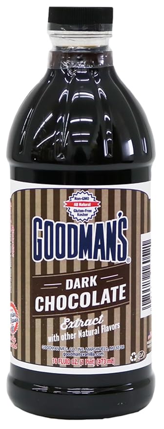 Goodman's Dark Chocolate Extract - Gluten-Free, Non-GMO, Kosher, Low Carb & Calorie - For Keto and Plant-Based Recipes! - Rich Chocolate Ideal for Frosting, Cake, Cookies & Hot Chocolate (16oz Bottle)
