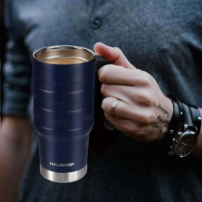 HAUSHOF 24 oz Travel Mug, Stainless Double Wall Vacuum Insulated Tumbler with Handle & Spill Proof Twist On Flip Lid and Wide Mouth, BPA Free (Navy Blue) - Image 6