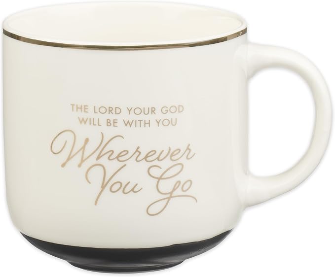 Christian Art Gifts Large Inspirational Ceramic Coffee & Tea Mug for Men & Women: Wherever You Go Encouraging Bible Verse, Novelty Sturdy Non-toxic Elegant Beverage Cup, Gold Rim, White/Black, 14 oz. by ChristianArtGifts