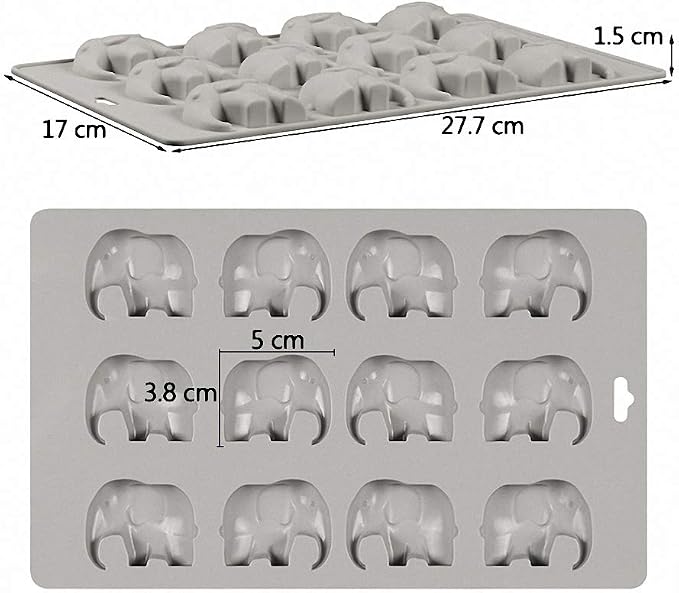 12 Cavities Elephant Chocolate Candy Silicone Mold Gummy Fat Bomb Mould Resin Clay Mini Soap Crayon Mold Ice Cube Tray Cake Cookie Baking Pan for Baby Shower - Image 2