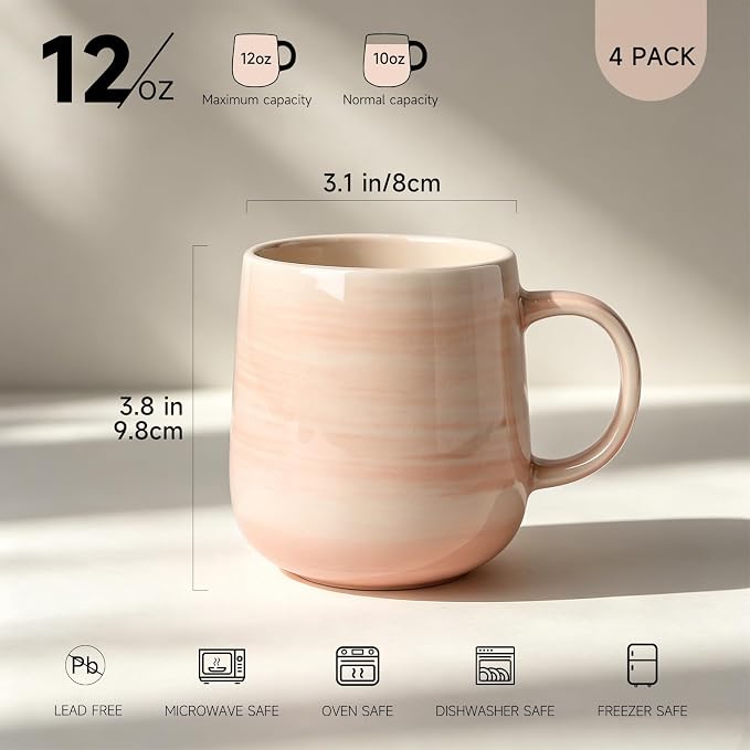 Coffee Mugs Set of 4, 12 oz Mugs Set, Ceramic Coffee Cups with Large Handles, Pastel Gradient & Striped Designs， Dishwasher and Microwave Safe Mugs for Coffee, Tea, Milk - Image 2