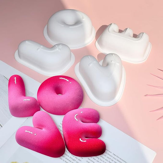 mostsom 4pcs Love Shape Nonstick Baking Molds, Silicone Muffin Pan BPA Free Easy Clean Candy & Chocolate Molds for Cakes, Mousse, Fondant Mould, French Desserts, Pastry (D_ LOVE)