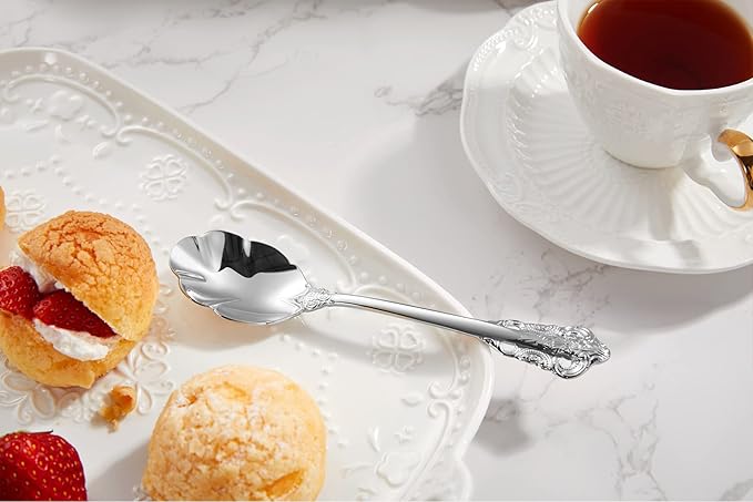KEAWELL Premium Luxury 4-Piece 6" Tea Spoon Set, 18/10 Stainless Steel, Vintage Coffee Espresso Demitasse Spoons, Smooth Edges, Dishwasher Safe (Silver)