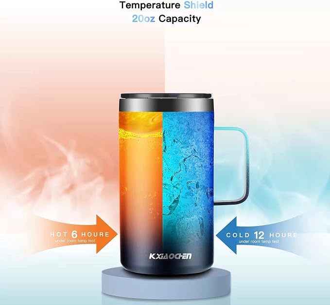 KXIAOCHEN 20 oz Insulated Coffee Mug, Coffee Cup with Lid and Wide Handle | 18/8 stainless steel, 6+ hours hot or 12+ hours cold, wide mouth, no-sweat exterior, for office, work, home and camping - Image 5