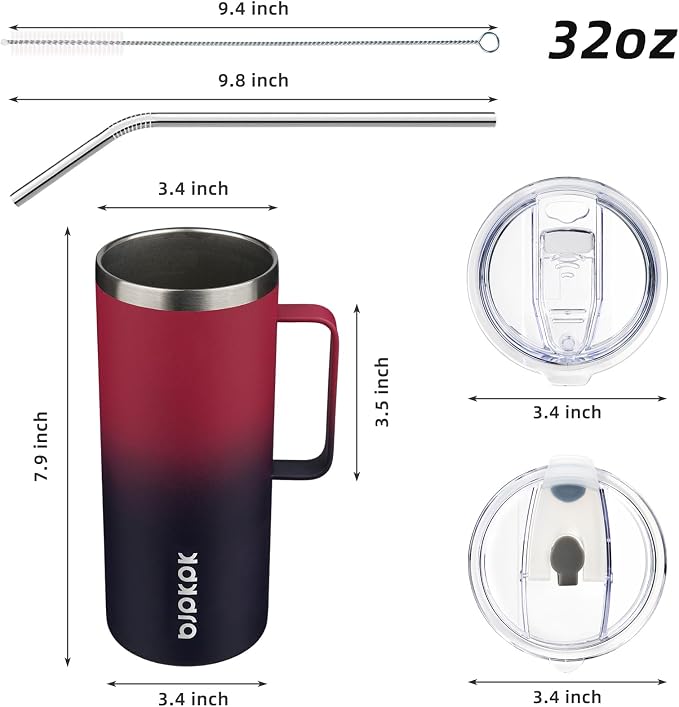 BJPKPK 32oz Insulated Coffee Mug with Handle, Stainless Steel Travel Mug | Keeps Drinks Hot & Cold, Double Wall Vacuum, 2 Lids Included, BPA-Free Coffee Tumbler for Home, Office & Travel - Image 5
