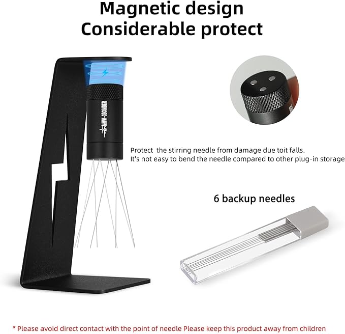 MHW-3BOMBER WDT Tool Espresso Distribution Tool with Magnetic Stand for Barista, Adjustable Range Coffee Needle Stirrer, 304 Stainless Steel 8 Needles 0.4mm with 6 Extra Needles, Black, T6126