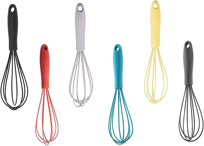 6Pcs Silicone Whisk, Mini Whisk Set, Small Whisks For Cooking, Hand Milk Frothers, For Non-Stick Cookware,Egg Beater Perfect For Blending,Whisking,Beating,Frothing & Stirring (Mix)