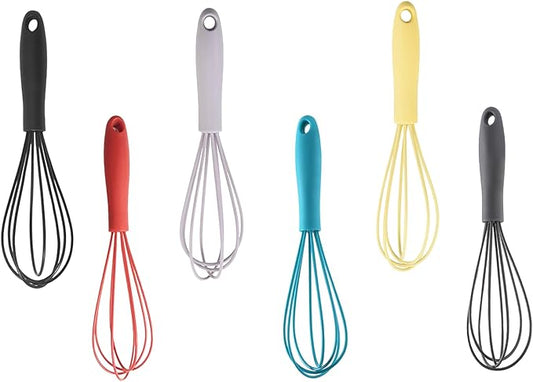 6Pcs Silicone Whisk, Mini Whisk Set, Small Whisks For Cooking, Hand Milk Frothers, For Non-Stick Cookware,Egg Beater Perfect For Blending,Whisking,Beating,Frothing & Stirring (Mix)