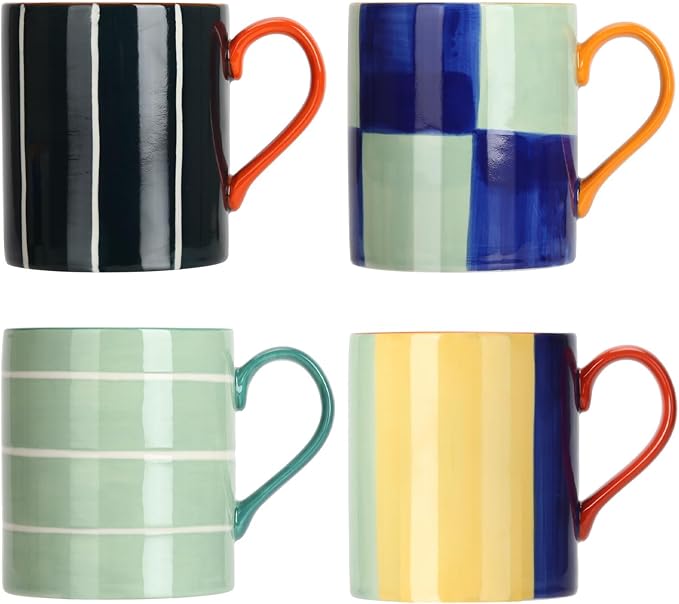 Koja Colorful Hand Painted Ceramic Mugs, 16 oz, Set of 4, Dishwasher Safe | Also microwave safe. Colorful hand painted set makes a great gift for coffee or tea lovers. by Koja