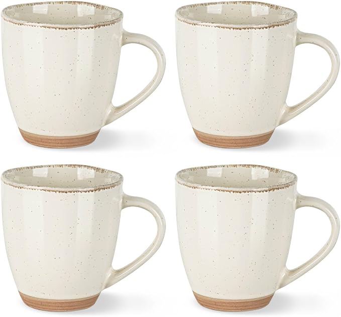 AmorArc 12oz Ceramic Coffee Mugs set of 4, Stylish Coffee Mugs with Rustic Terracotta Underside for Latte/Cappuccino/Milk/Cocoa, Dishwasher&Microwave Safe, Light Beige by AmorArc