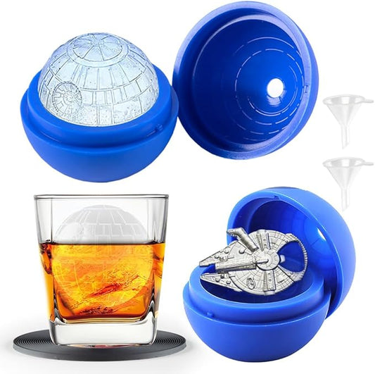Star Wars Death Star Ice Cube Mold, Round Ice Cube Mold for Whiskey, Bourbon,Cocktails (2Packs+Millennium Falcon Bottle Opener+Coaster+Starry Bag)