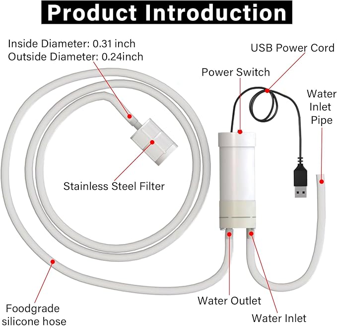 Portable USB Electric Auto Siphon Self Priming Beer Transfer Pump Kit, Food Grade Pump for Home Brew Beer,Wine, Beverages,Mead and Kombucha, 2LPM No Mess Leak, 197 Inch Hose
