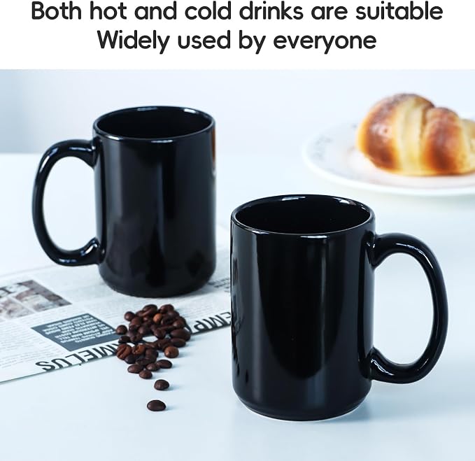 16 OZ Coffee Mugs, Classic Blank Ceramic Cup with Large Handle for Tea Latte Cappuccino, Set of 4, Black - Image 4