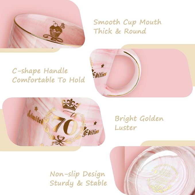 70th Birthday Gifts for Women - Aged to Perfection Coffee Mug - Unique Birthday Present for Grandma Mum Wife Girl Friend Sister - Pink Marble Mug for Coffee Lovers 14Oz Tea Cup Gift Boxed | Unique Birthday Present for Grandma Mum Wife Girl Friend Siste... - Image 4