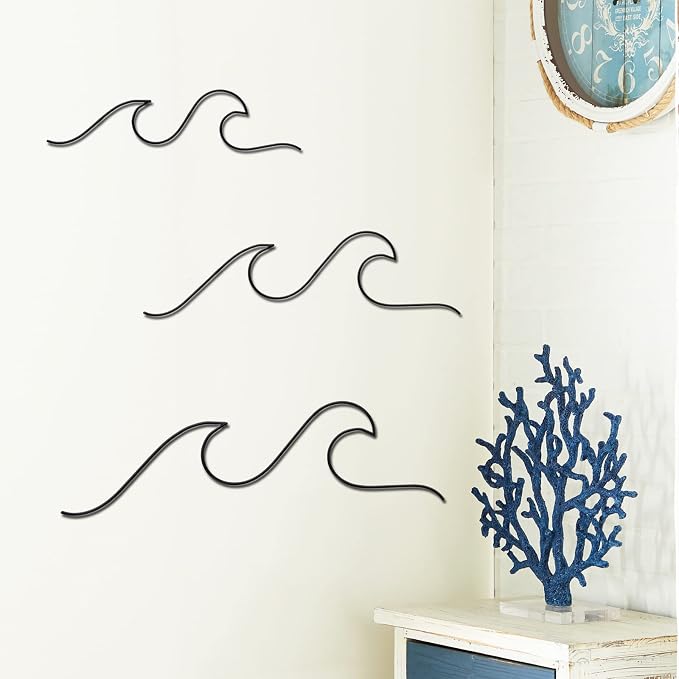 Qmetalart Wave Wall Decor Black Metal Wire Wall Art Ocean Coastal Sea Beach Pictures Surf Nursery Themed Hanging for Home Living Room Sum-mer Seaside Decoration for Bedroom Bathroom - Image 4