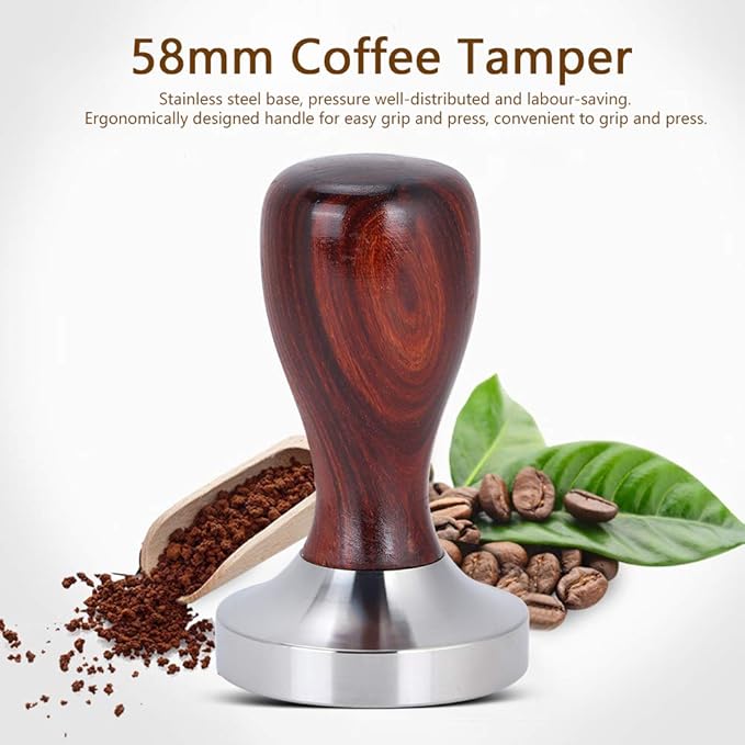 Black Coffee Hand Tamper, Press 58mm Flat Base Stainless Steel Coffee Powder Pressing Tamping Tool for Cafe Supplies