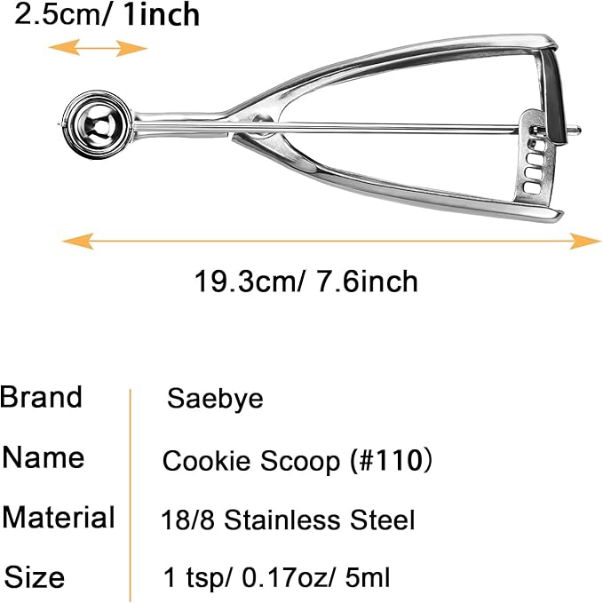 Mini Cookie Scoop 1 Tsp, Extra Small Cookie Dough Scoop, Melon Baller Scoops, 1/3 Tbsp/ 1 Tsp Scooper, 18/8 Stainless Steel