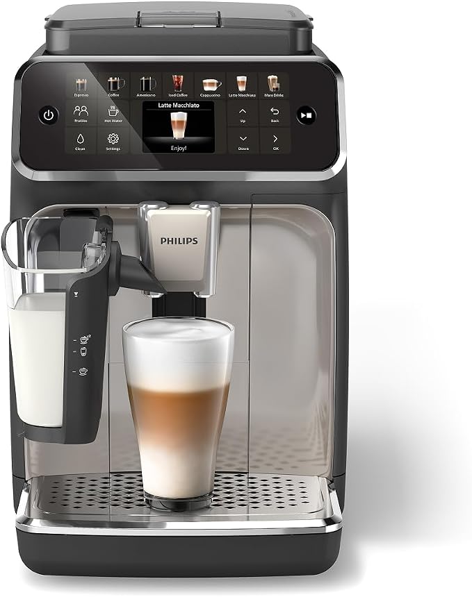 Philips 4400 Series Fully Automatic Espresso Machine – 12 Hot & Iced Coffees, Quick-to-Clean LatteGo Milk System, SilentBrew, QuickStart, Ceramic Grinder, Black Chrome (EP4447/90) by Unknown