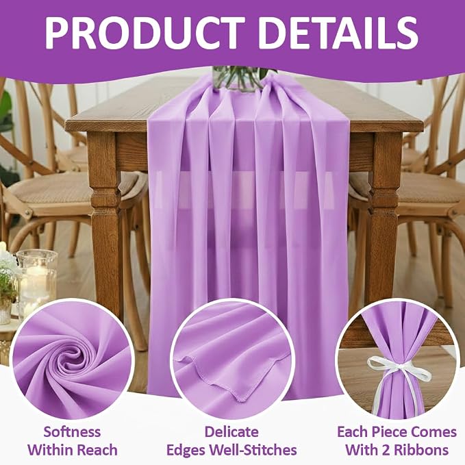 Pack of 15 | Orchid | 14ft Chiffon Table Runner 29x170 Inches Long Romantic Rustic Sheer Gauze Runner for Wedding Bridal Shower Birthday Banquets Engagement Spring Easter Boho Decorations - Image 5