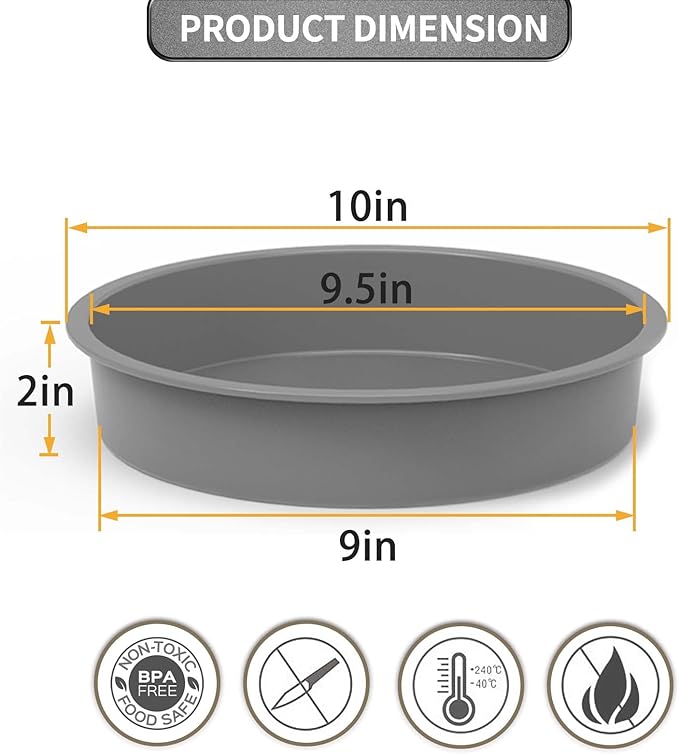 Silicone 9 inch Round Cake Pan, 9" Silicone Cake Molds for Baking, 9 in Baking Pan for Banana Cakes, Cheesecakes
