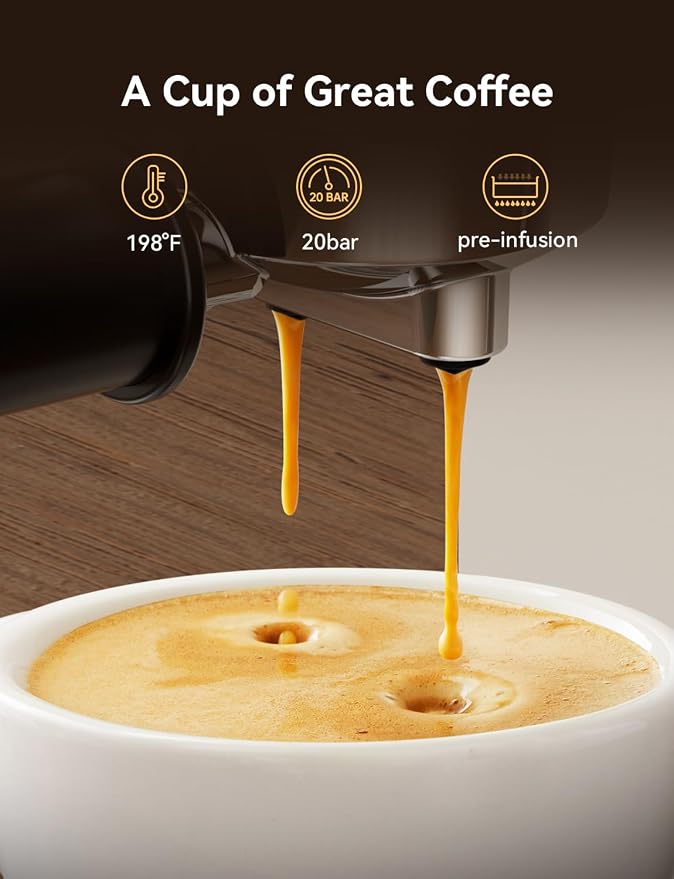 Neretva Espresso Machine 20 Bar Super Compact Espresso Coffee Machine-Beige | Professional Stainless Steel Espresso Maker with LED Display and Powerful Steam for Home Baristas to Make Latte, Cappuccino - Image 4