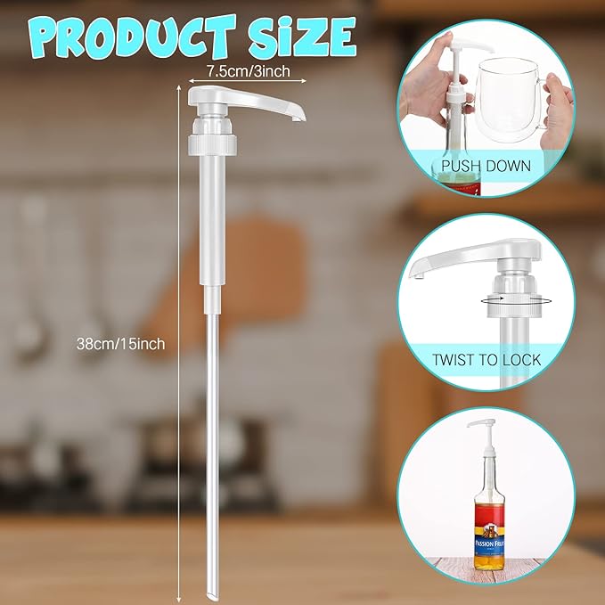 Zopeal 8 Pieces Coffee Syrup Pump Dispenser Fits 750ml/25.4oz Bottles, Skinny Syrup Pump for Coffee Flavoring, Creamers, Caramel, Beverages, Kitchen Cafe Bar Drinking Mixes Food Dispenser(White)