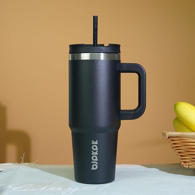 BJPKPK 40 oz Insulated Tumbler with Handle & Straw, Stainless Steel | Double Wall Vacuum Insulation, Leak Proof, BPA Free, Dishwasher Safe, Cupholder Friendly, Travel & Outdoor, Black - Image 5