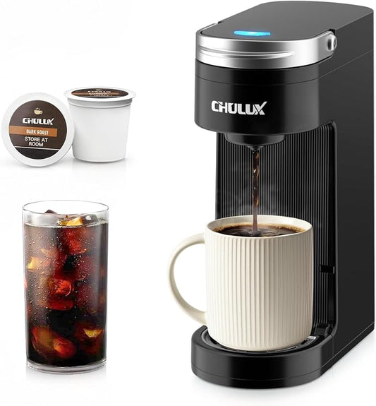 CHULUX Slim Single Serve Coffee Maker for K Cup, Fast Brewing, Matte Black | Rapid-Heating Boiler Tech, 4-Hole Needle for Richer Flavor, Adjustable Drip Tray for 7.3" Travel Mug, Food Grade Material by CHULUX