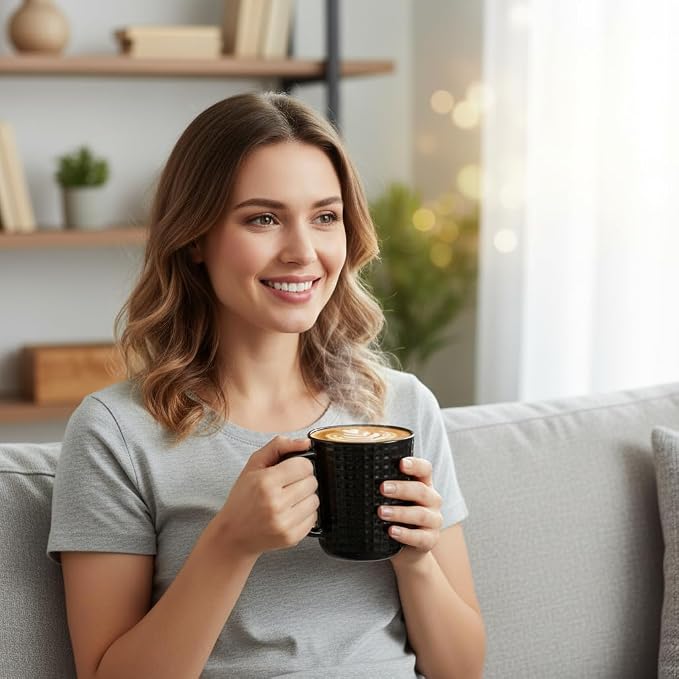 14 oz Ceramic Coffee Mugs Set of 4, Black Coffee Cups with Handle | Coffee Mug for Office & Home, Latte Cocoa, Lead-Free, Wedding & Housewarming Gift, Microwave & Dishwasher Safe - Image 3