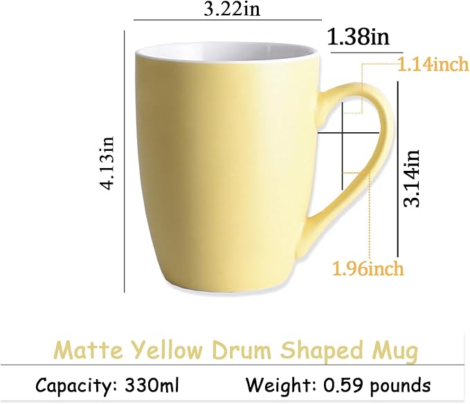 Coffee Mugs Set of 6, 12oz Ceramic Coffee Mugs with Handle, Matte Porcelain Yellow Coffee Mug for Latte, Tea, Cocoa, Cappuccino, Cups for Women Men for Home Restaurant Mug (Yellow) - Image 3