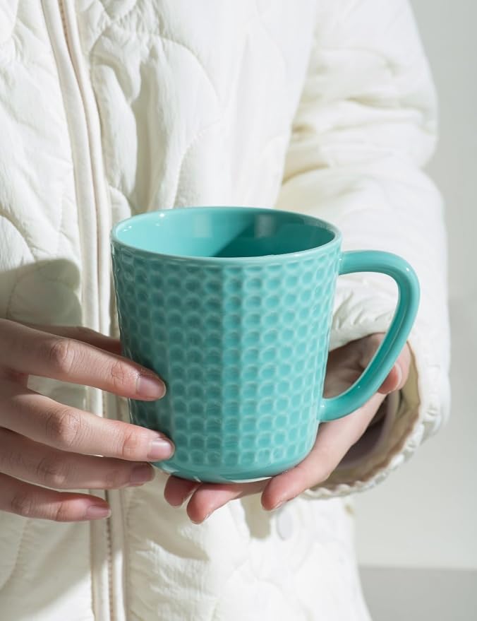 15 oz Ceramic Coffee Mugs Set of 4, Waffle Embossed Coffee Mug, Turquoise | Coffee Cups with Handle for Latte Cappuccino Tea Stoneware Mugs Set Housewarming Wedding Gift, Microwave & Dishwasher Safe - Image 7
