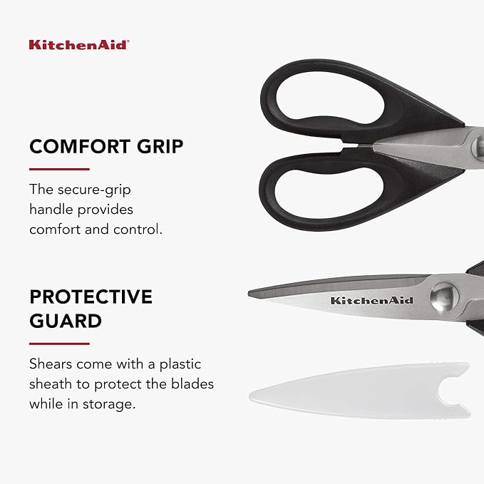 KitchenAid All Purpose Kitchen Shears with Protective Sheath Durable Stainless Steel Scissors, Dishwasher Safe, Soft Grip Comfort Handle, 8.72 Inch, Black - Image 8