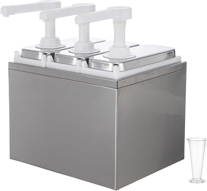 3.17 Quart Condiment Dispenser Pump,Syrup Pump Dispenser with Measuring Cup, Large Capacity Detachable Leak-Proof Design for Sauce, Honey, Syrup,Soy Sauce,Mustard,Cheese (1.06 QT, 3 pumphead)