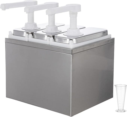 3.17 Quart Condiment Dispenser Pump,Syrup Pump Dispenser with Measuring Cup, Large Capacity Detachable Leak-Proof Design for Sauce, Honey, Syrup,Soy Sauce,Mustard,Cheese (1.06 QT, 3 pumphead)