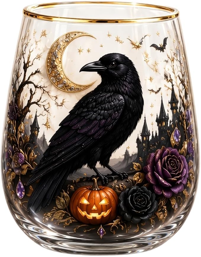 3D Halloween Autumn Glass Art Cup,Stemless Holiday Glassware Collection | Fantasy Fall Witch Wine Glasses,Holiday Printed Table Ornaments,Magical Halloween Home Decor Gifts for Various Beverages by Unknown