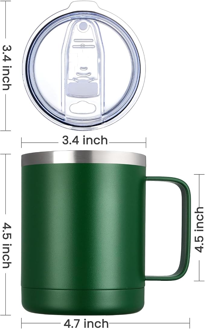 MEWAY 12oz Coffee Mug With Handle and Sliding Lid,Stainless Steel Travel Tumbler Cup with Handle,Double Wall Vacuum Insulated Camping Cup for Hot & Cold Drinks Tea (Forest Green,Set of 1) - Image 4