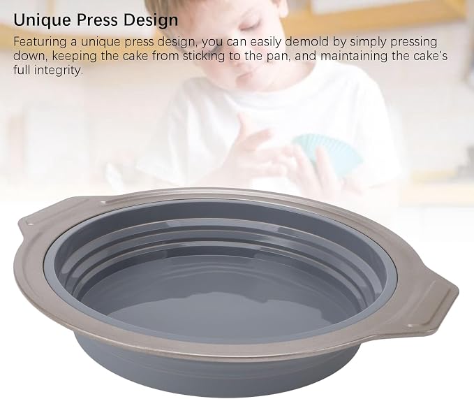 Cake Baking Pan, Silicone Cake Pan Foldable Press Type Quick Release Round Baking Pan for Layer Cake Cheese Cake Chiffon Cake (Gray) - Image 3