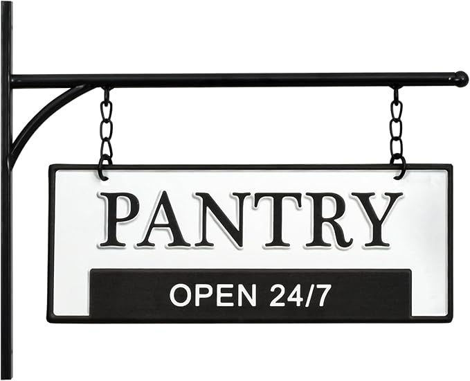 Pantry Open 24/7 Hanging Sign for Pantry, Decorative Metal Wall Decor, Double-Sided Embossed with Bracket - 13 x 10.5 Inchs - Image 5