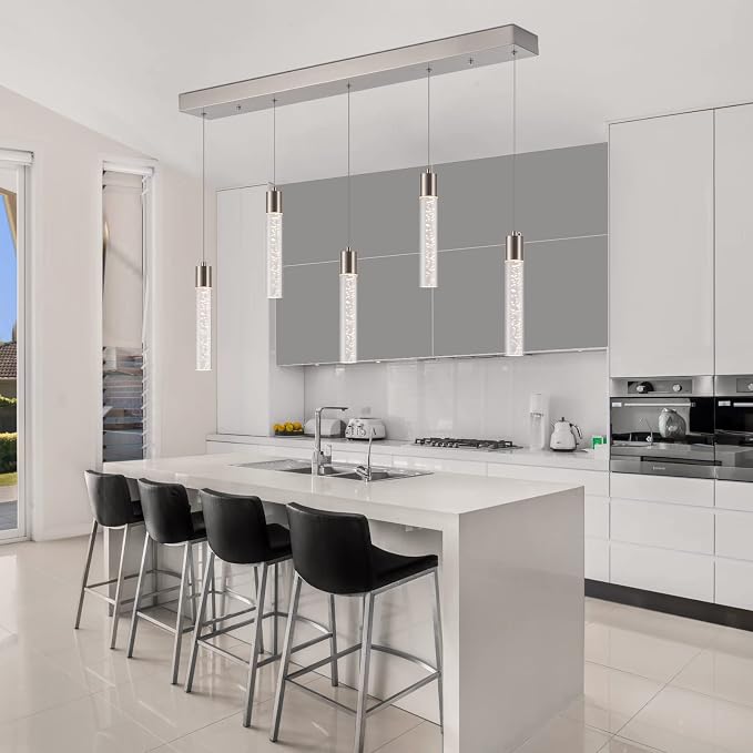Pendant Light Kitchen Island with Remote Control - Brushed Nickel Adjustable Height Kitchen Island Light, 3000K/4000K/6000K Dimmable LED Handing Light for Dining Room, Bar, Hallway - Image 8