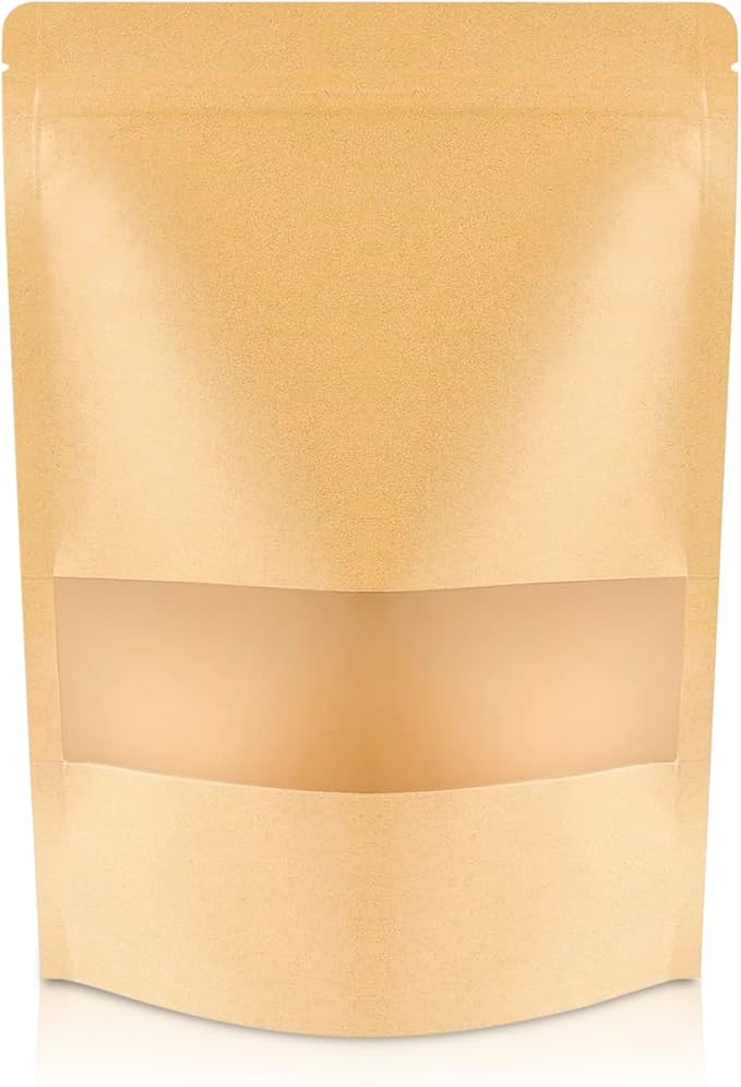 DiRose Kraft Stand Up Pouches with Window, Reclosable Food Storage Bags, Heat Sealable Stand Up Pouch for Coffee, Candy, Nuts, Tea, Spices – 16 oz (100 Pack) by DiRose