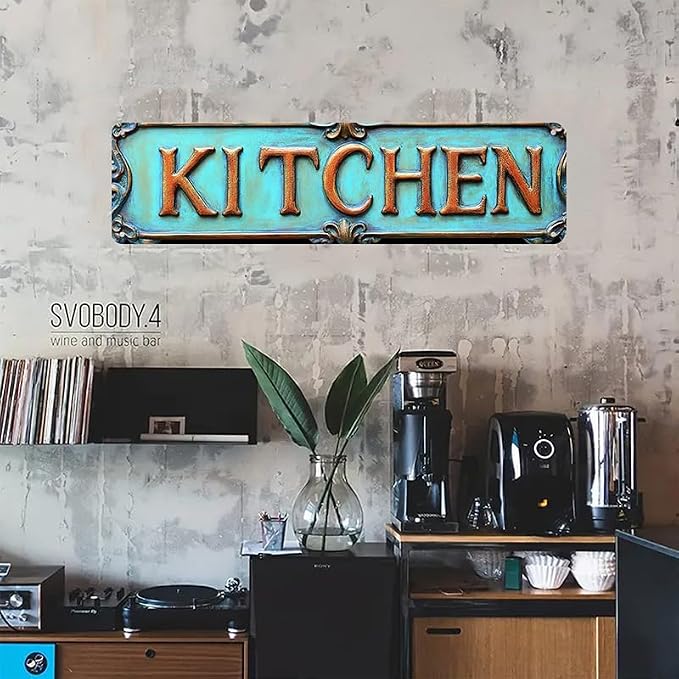 Kexle Vintage Metal Wall Decor Sign "KITCHEN" Bar Gifts Funny Man Cave Decor Accessories for Home, Bar, Bathroom, Bedroom Retro Tin Sign 4 x 16 inches - Image 3
