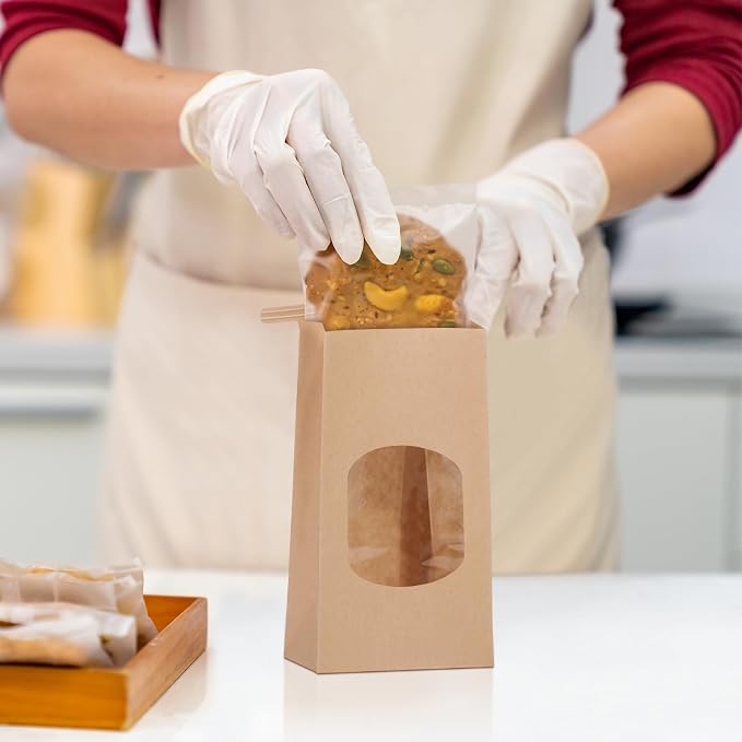 Eupako 3.54x2.36x6.7 Bakery Bags with Window 50 PCS Brown Kraft Paper Bags | Tin Tie Tab Lock Bags for Cookies, Coffee, Included 50 PCS Handmade Stickers - Image 5