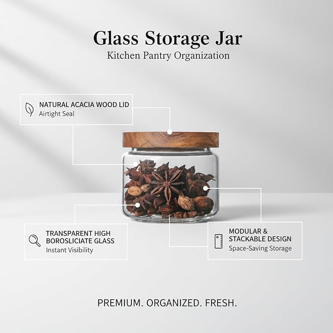 Clear Glass Storage Jar with Acacia Wood Lid for Pantry Organization - High Borosilicate Kitchen Canister - Image 5