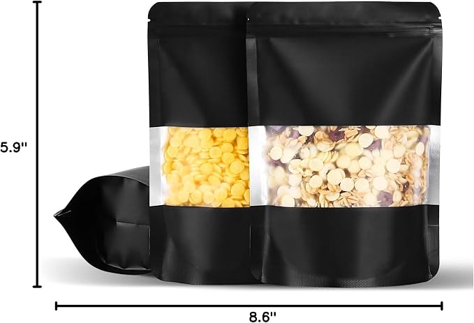 Motomy 100Pcs 5.9x8.6 Inch Stand Up Pouches Black Mylar Bags | Zipper Food Storage Coffee Snacks Baked Food Packaging for Small Business - Image 8