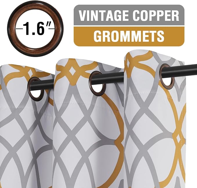 H.VERSAILTEX Blackout Curtains Printed Design 96 Inch Length 2 Panels Set Thermal Insulated Curtains for Bedroom Living Room Geometric Modern Grommet Window Drapes - Mustard and Grey - Image 2