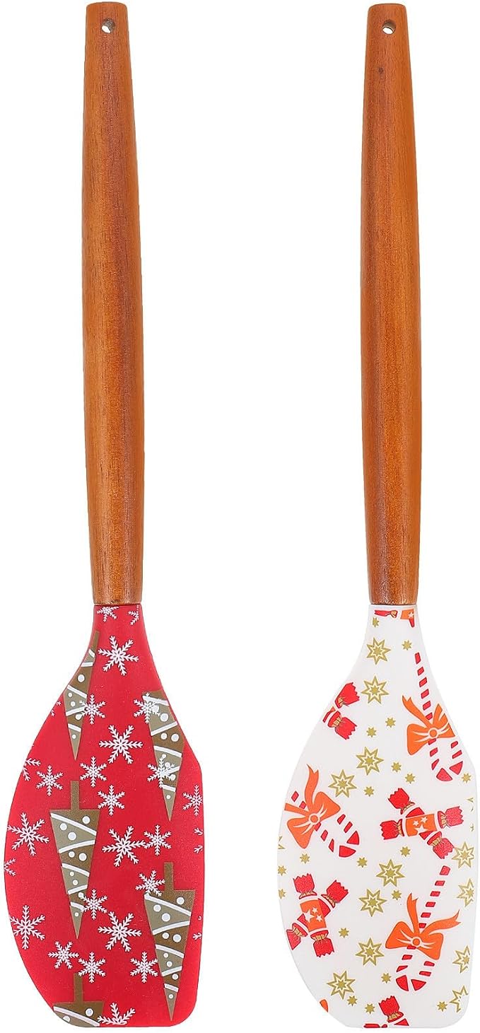 Ipetboom 2pcs Multi-functional Silicone Baking Spatula for Dessert Preparation and Cake Batter Handling with Wood Handle, Christmas Kitchen Baking Tool for Scraping and Forming by Unknown