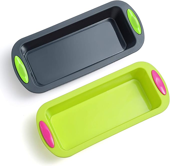 Silicone Bread and Loaf Pan Set of 2, Nonstick Premium Food Grade Silicone Toast Pan Baking Pans, Oven-Microwave-Dishwasher Safe Silicone Bakeware Cake Molds, 8.7"x4"x2.4" Inside by MEGROCLE
