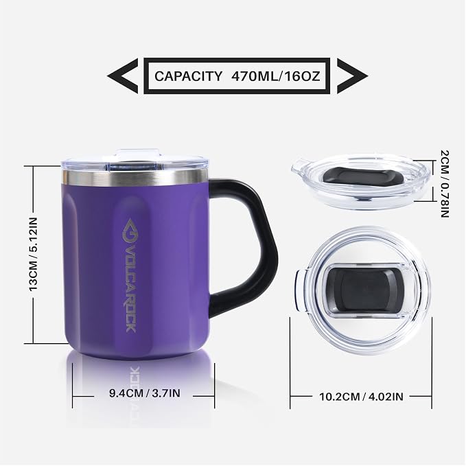 16oz Stainless Steel Togo Coffee Travel Mug, Spill Proof Tea Mug with Handle and Lid, Lightweight and Durable, Great for Office Home and Outdoor Use (Purple) - Image 9