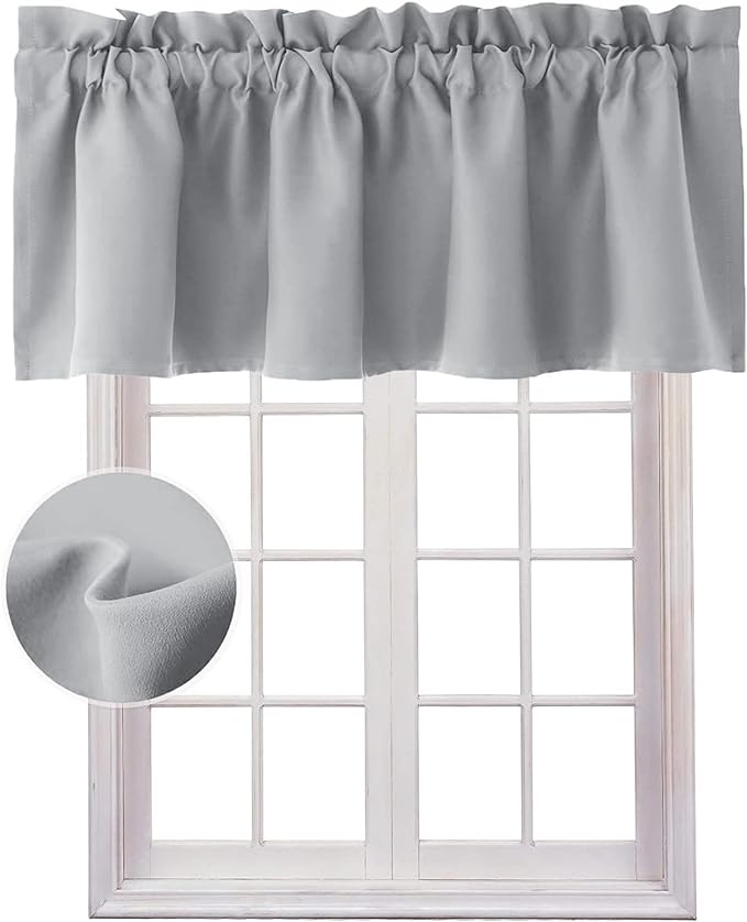 Hiasan Valance Curtains for Kitchen Blackout Thermal Insulated Solid Window Curtain Valance, Silver Grey, 52 x 18 Inches, 1 Panel by Hiasan