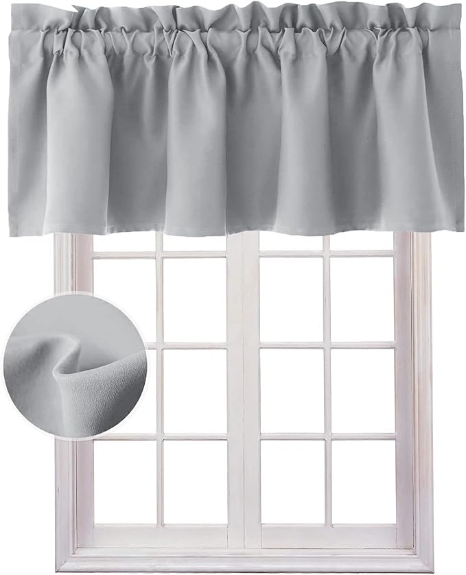 Hiasan Valance Curtains for Kitchen Blackout Thermal Insulated Solid Window Curtain Valance, Silver Grey, 42 x 18 Inches, 1 Panel by Hiasan